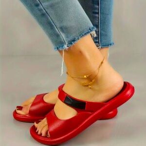 New - Women's Cut-out Flat EVA Slides - Red - Size 8
